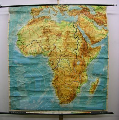 Schulwandkarte Wandkarte Afrika Africa Karte physisch physical map 175x190 1965