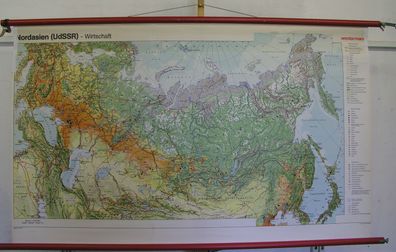 Schulwandkarte Wandkarte Asien Nordasien UdSSR Russland Wirtschaft 1977 164x98cm