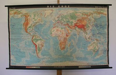 Schulwandkarte schöne alte Weltkarte Die Erde 139x84cm vintage world map 1978
