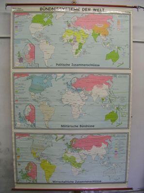 Schulwandkarte schöne alte Weltkarte NATO Bündnisse 135x209cm vintage map 1975