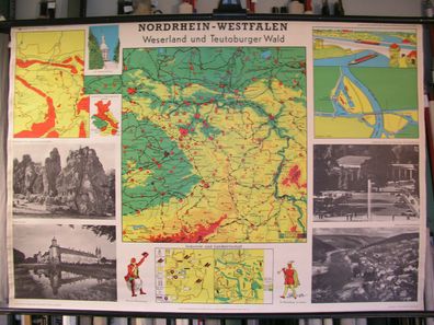 Schulwandkarte Wandkarte map NRW Weserland und Teutoburger Wald 139x95 Karte