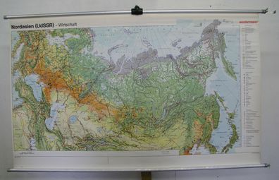 Schulwandkarte Wandkarte Russland Öl Gas Kohle Gold Holz Strom Fell 1977 164x99