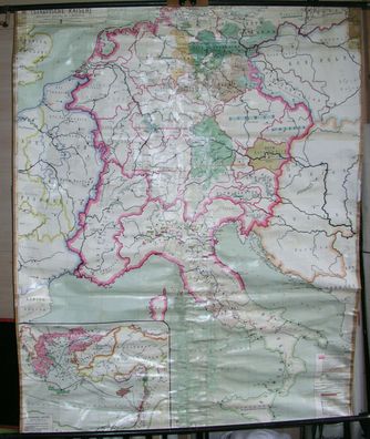 Schulwandkarte Wandkarte map Deutschland 1125-1273 Staufer 155x188cm Gaebler