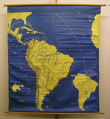 Schulwandkarte Wandkarte Karte Amerika Nordamerika Südamerika map 159x181 1960