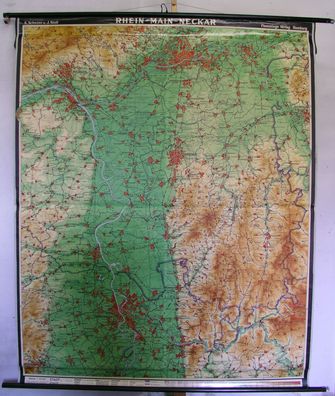 Schulwandkarte Wandkarte Karte Rhein Main Neckar schöne alte top 163x205cm 1955