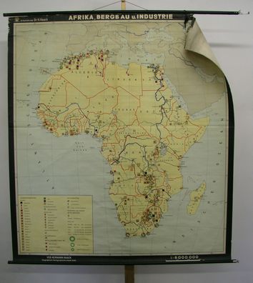 Schulwandkarte Wandkarte Karte Afrika Africa Bergbau Industrie 159x176 1965 map