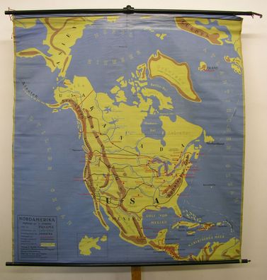 Schulwandkarte Wandkarte Karte Amerika Nordamerika Südamerika map 159x170 1960