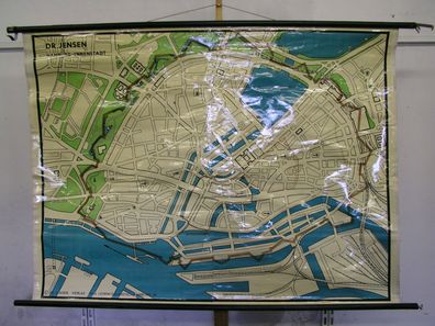 Schulwandkarte Wandkarte Hamburg Innenstadt Stadtplan Alster 50-60er 175x130cm