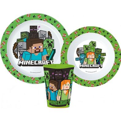 Minecraft Kinder-Geschirr Set mit Teller, Müslischale und Becher Frühstücks Set