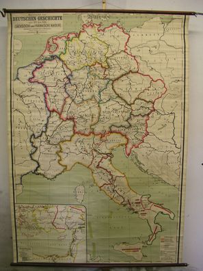 Schulwandkarte Wandkarte vintage map Deutschland 911-1125 Kreuzzug 146x208 1910