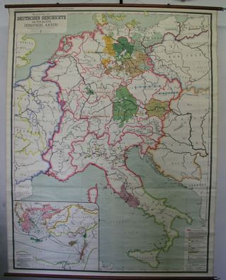 Schulwandkarte Wandkarte vintage map Deutschland 1125-1273 Staufer 167x215 1910