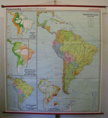 Schulwandkarte Wandkarte Südamerika politisch historisch 1982 6M 4x12M 185x200cm