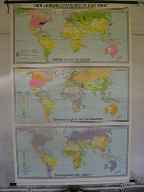 Schulwandkarte Wandkarte Schulkarte Welt Earth Monde map Weltkarte 1970 138x207