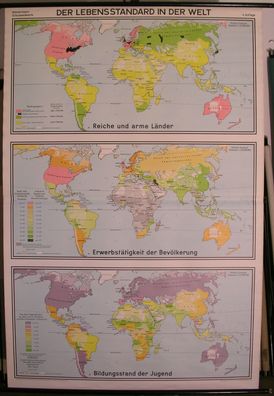 Schulwandkarte Wandkarte Schulkarte Welt Earth Monde Live Standard 1970 c136x207