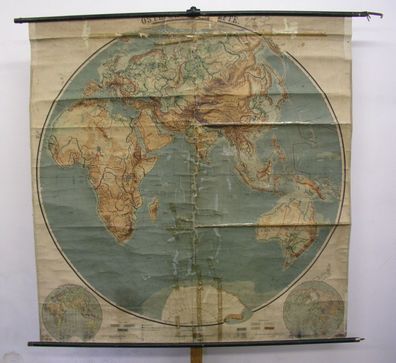 Schulwandkarte Östliche Erdhälfte Planiglobe Planiglob eastern hemisphere 1914