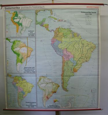 Schulwandkarte Wandkarte Südamerika politisch historisch 1982 6M 4x12M 185x199cm