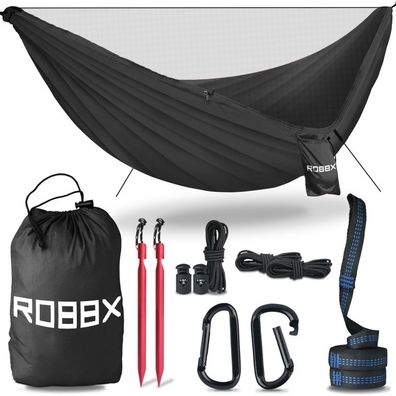 ROBBX® Hängematte Outdoor mit Moskitonetz für 2 Personen schwarz 300kg Traglast Do