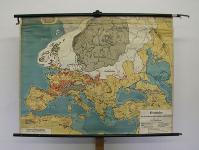 schöne alte Schulwandkarte Eiszeitalter Ice Age vintage wall map 1934 126x96cm