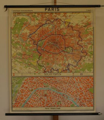 Wandkarte Paris Kult-Stadtplan 109x133 1963 vintage city map France Seine Luvre
