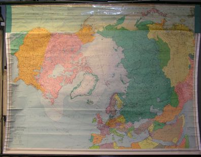 Wandkarte Schulkarte Nordpol Staaten der Nördlichen Hemishäre 144x112cm vintage