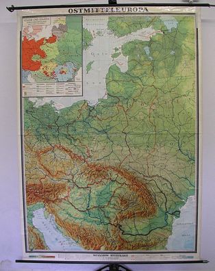 Wandkarte Völker Sprachen im Osten Europas 1. WK deutsch polnisch 167x232 1957