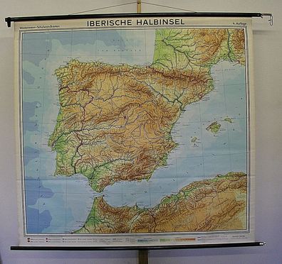 Wandkarte Spanien Portugal 173x165 vintage wall map 1966 Spain Iberian Peninsula