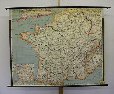 Wandkarte Gallia Gallier Gallien Asterix 168x136c 1960 vintage Gaul iron age map