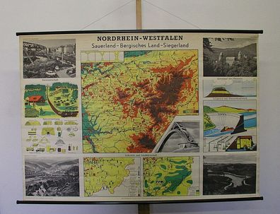 Wandkarte NRW Sauerland Bergisches Siegerland 138x96 1959 vintage Oldtimer Deko