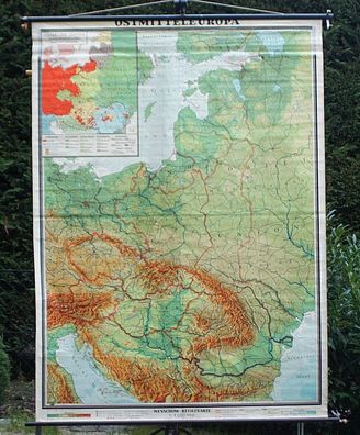 Wandkarte Völker Sprachen 1. WK deutsch polnisch ukrainisch usw. 167x230cm 1957