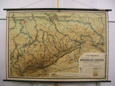 Wandkarte Königreich Sachsen 174x118cm 1910 vintage kingdom of saxony wall map