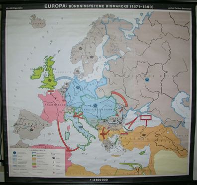 Schulwandkarte map Europa Bismarck Kanzler Bündnisse WilhelmII Karte 145x134 69