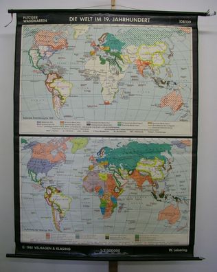 Schulwandkarte schöne alte Weltkarte 19. Jahrhd. 138x186cm vinatge world map 1961