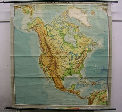 Schulwandkarte map Karte Nordamerika USA Kanada North America 6Mio 1956 156x164c