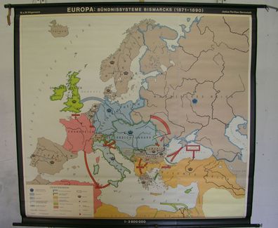 Schulwandkarte map Europa Bismarck Kanzler Bündnisse WilhelmII Karte 145x134c 69