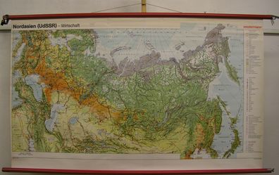 Schulwandkarte Wandkarte Asien Nordasien UdSSR Russland Wirtschaft 1977 165x98cm