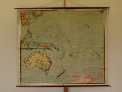 Schulwandkarte Australien Ozeanien Südsee 162x138cm 1914 vintage Australia map