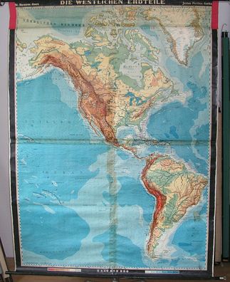 Schulwandkarte Amerika America USA 155x208 1952 vintage wall map chart physical