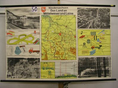 Schulwandkarte Wandkarte Rollkarte Karte map Niedersachsen Weser Leine 138x95cm