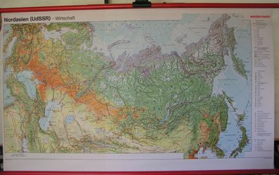 Schulwandkarte Wandkarte Asien Nordasien UdSSR Russland Wirtschaft 1982 164x97cm