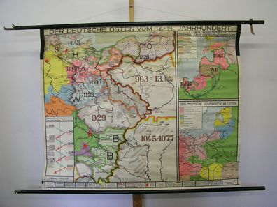 Schulwandkarte Wandkarte Karte Deutscher Osten 12-14J Ritter Orden 142x115 1935