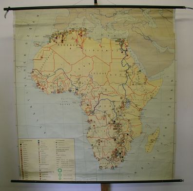 Schulwandkarte Wandkarte Karte Afrika Africa Bergbau Industrie 151x162 1960 map