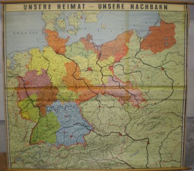 Schulwandkarte Wandkarte Karte Deutschland nach 1945 BRD DDR Osten 168x155 1955