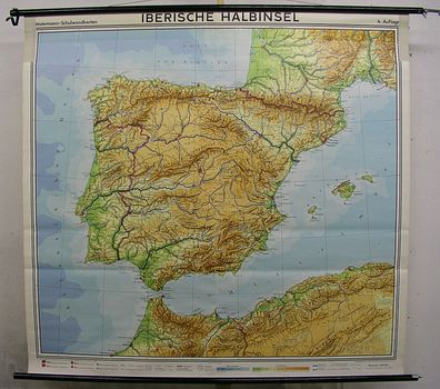 Wandkarte Iberische Halbinsel 173x163cm vintage map 1966 Spain Iberian Peninsula