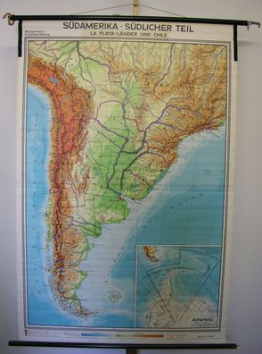 Schulwandkarte Wandkarte Karte Südamerika Patagonien Rio La Plata 129x193cm 1967