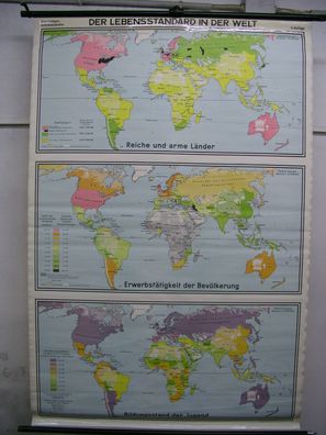Schulwandkarte Weltkarte Earth Monde Live Standard 1970 138x207 vintage wall map
