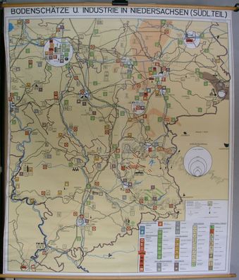 Schulwandkarte Wandkarte map Bodenschätze Industrie Niedersachsen 75T 161x187