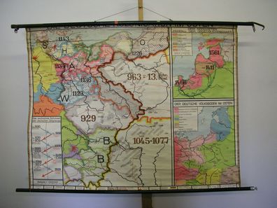 Schulwandkarte Wandkarte Karte Deutscher Osten 12-14J Kolonisation 143x108 1940
