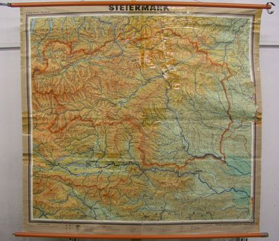 Schulwandkarte Wandkarte Karte Steiermark Graz F&B Österreich 150T 1968 159x150