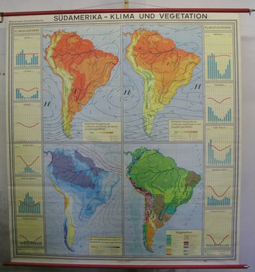 Schulwandkarte Wandkarte Karte Südamerika Brasil 1981 Argentinien Klima 182x196