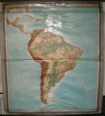 Schulwandkarte map Südamerika South Amerika Brasil RIO 1947 Wester 6Mio 157x177c